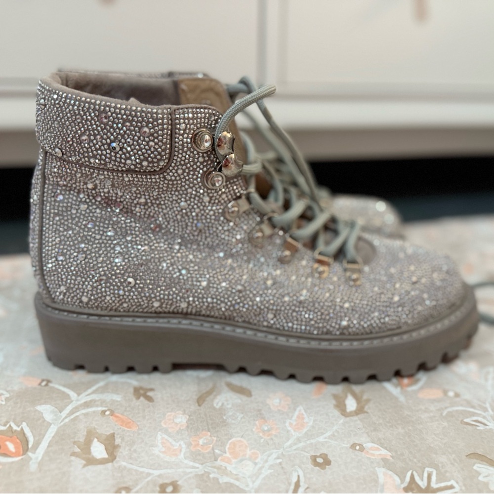 Lola Cruz rhinestone combat boots